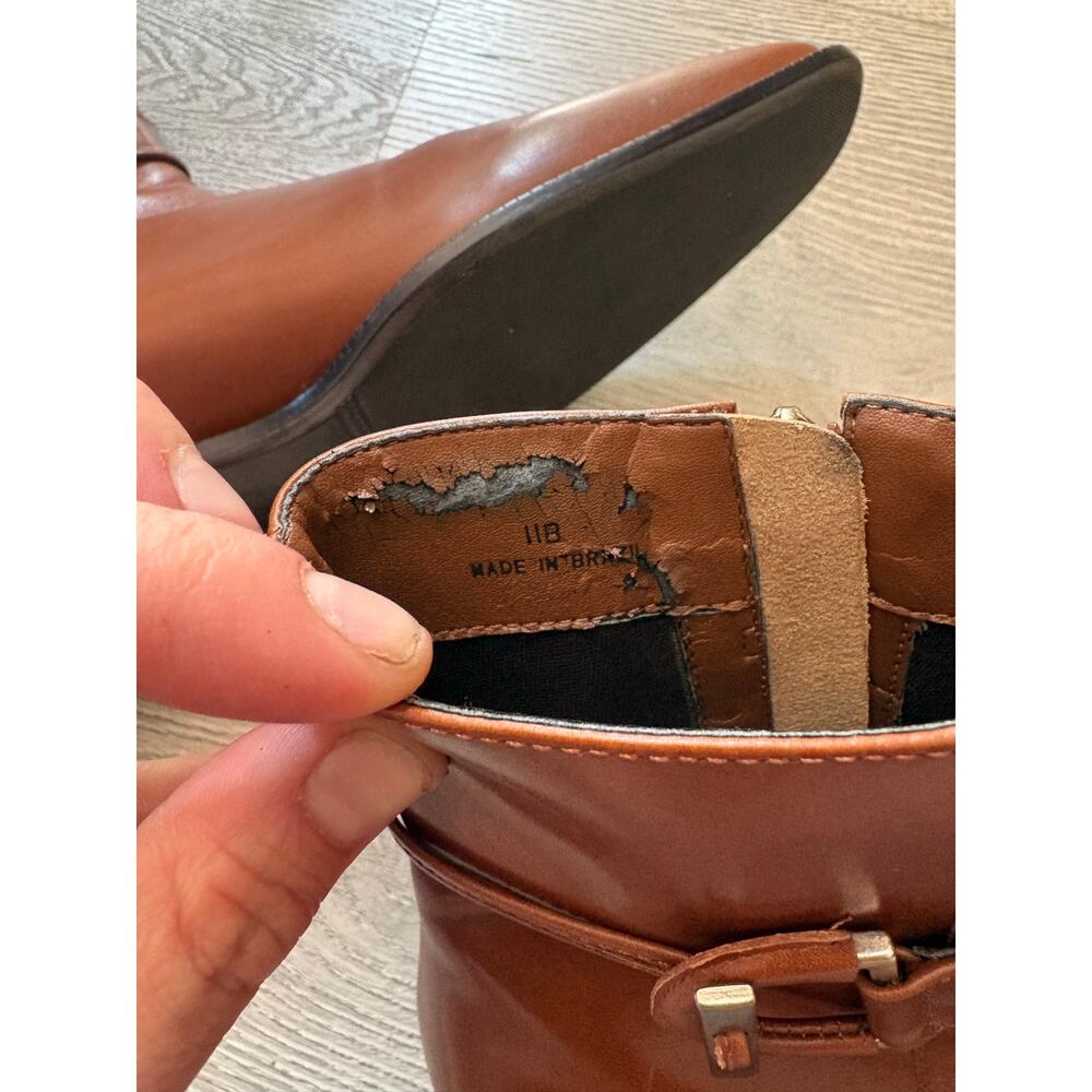✨2/$30✨Talbot's Leather Square Toe Ankle Boots Size 11 Cognac Brown Western - Picture 10 of 11